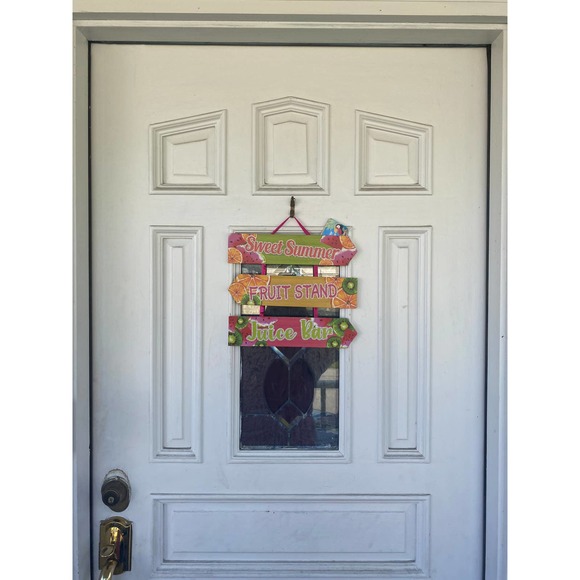 Sweet Summer Fruit Stand Juice Bar Watermelon Oranges Kiwis Hanging Sign Decor - Picture 2 of 5
